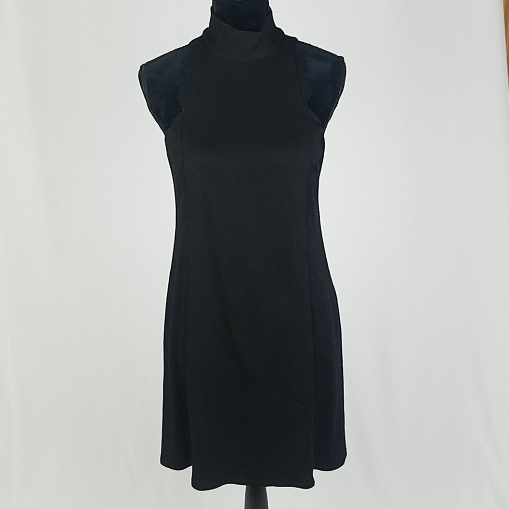 Bailey 44 women M black mini a-line halter dress scallop front details